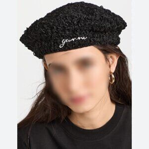 GANNI Embroidered crochet velvet beret